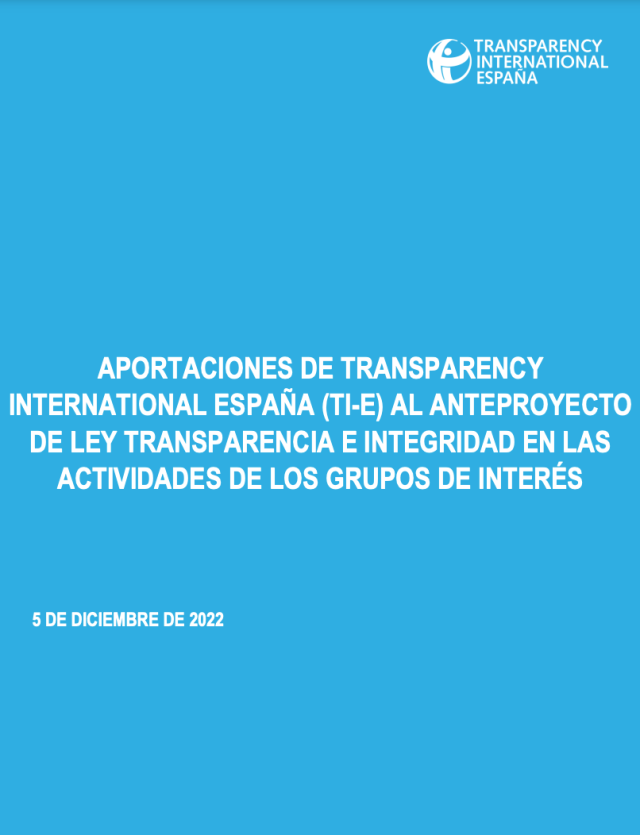 Aportaciones de TI-E al anteproyecto de ley Transparencia e integridad en las actividades de los grupos de interés